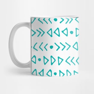 Teal Blue and White Modern Triangles and Arrows Pattern Mug